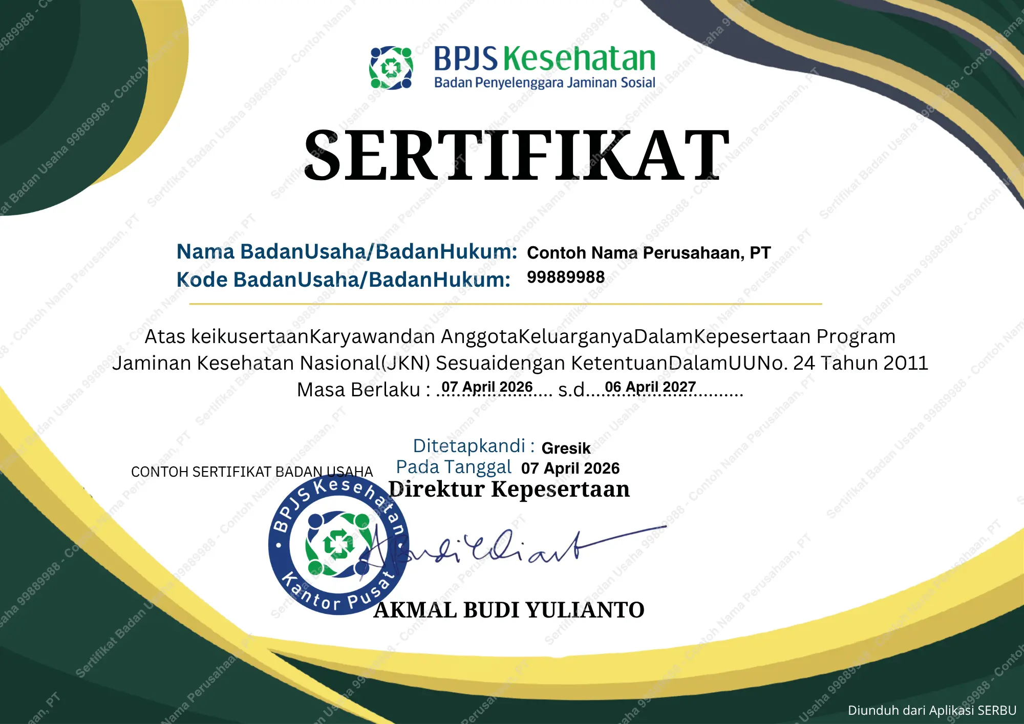 Sertifikat Badan Usaha Tahun Pertama